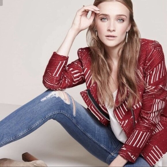 IRO Mepsie Tweed Multi Pattern Jacket in Red & White sz EU 38/US S - Picture 2 of 16